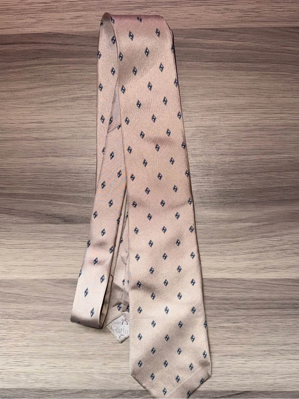 Christian Dior 100% Silk Geometric Diamond Necktie Champagne Beige